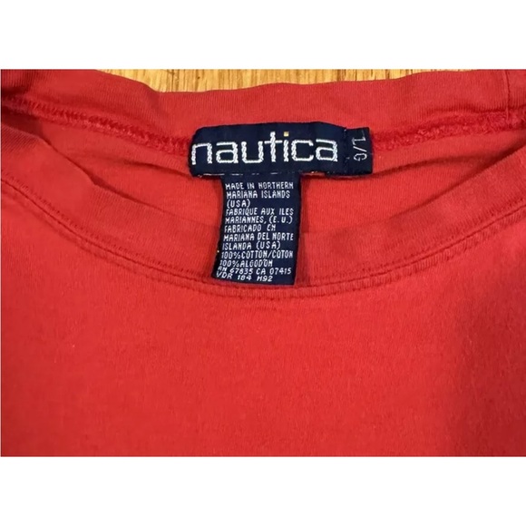Vintage 90s Nautica Red Cotton Front Pocket Stitched USA Made T Shirt Mens Sz L - Picture 3 of 8